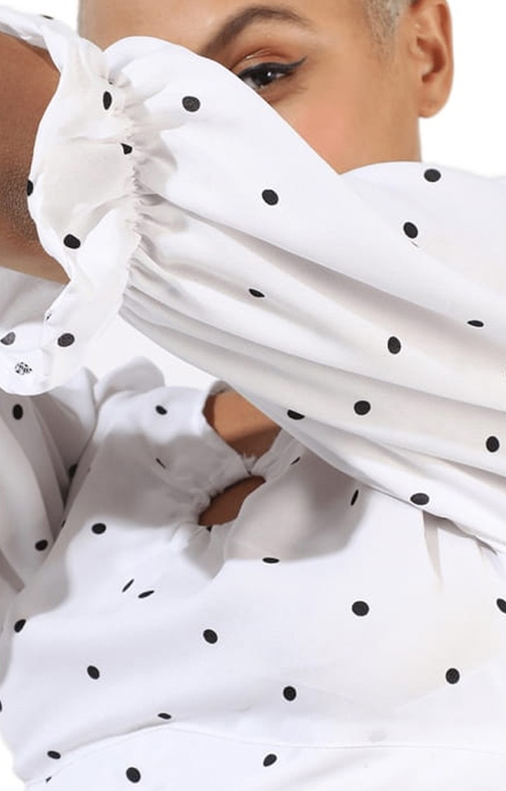 Women's White Polka Dots Crop Top
