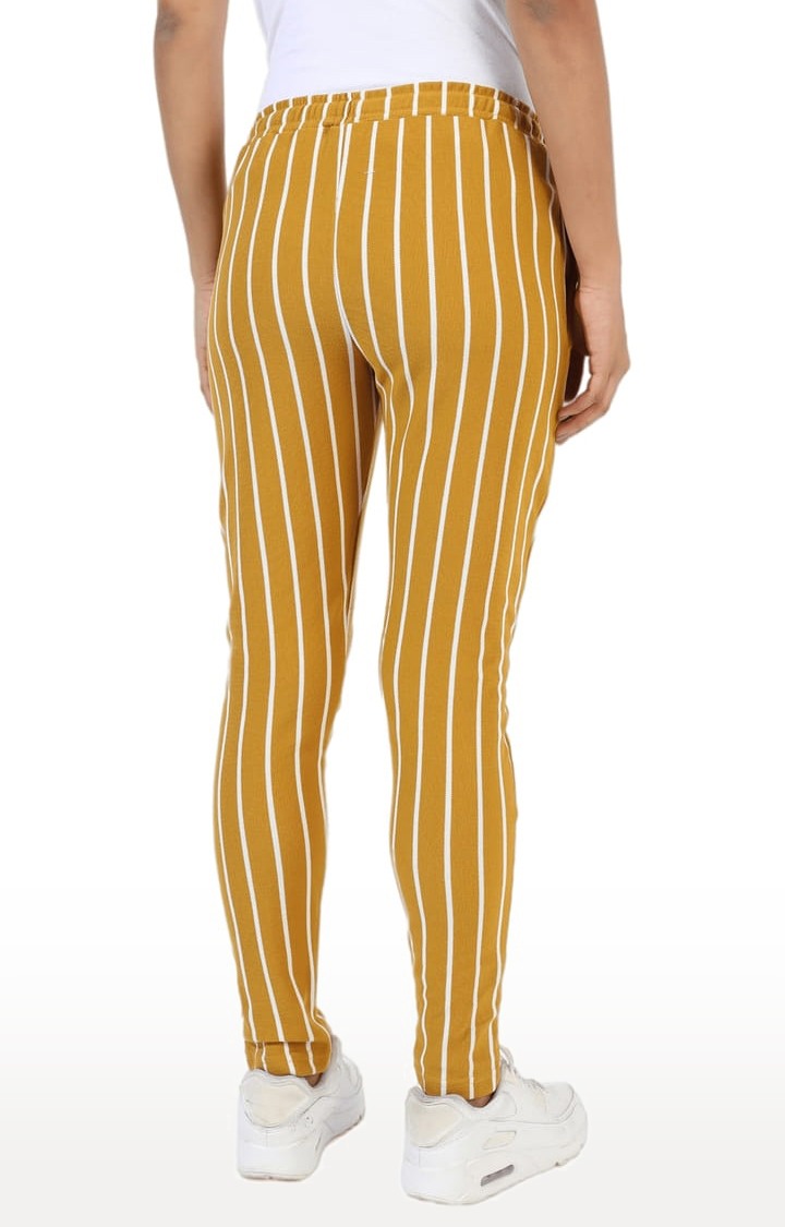 Women's Yellow Striped Cotton Casual Pants