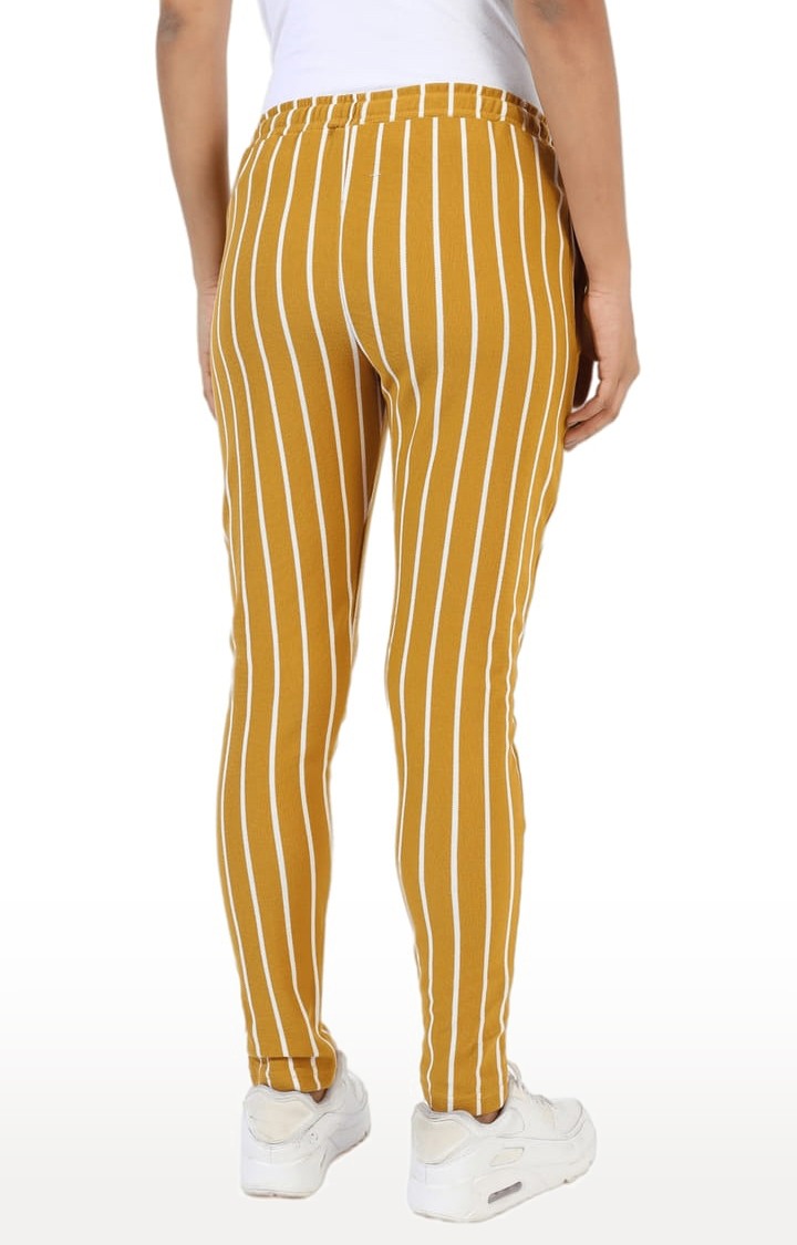 Women's Yellow Striped Regular Fit Casual Pant