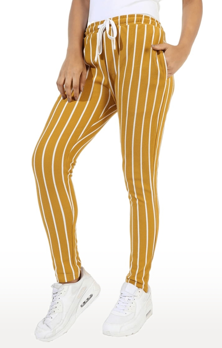 Women's Yellow Striped Regular Fit Casual Pant