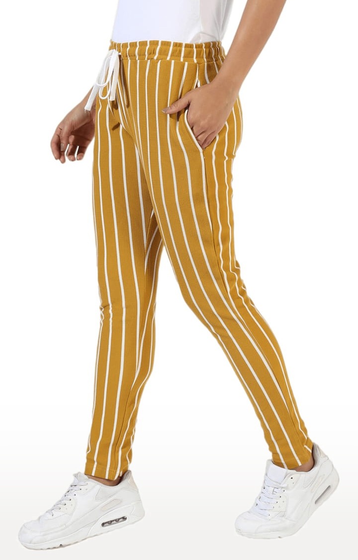 Women's Yellow Striped Cotton Casual Pants