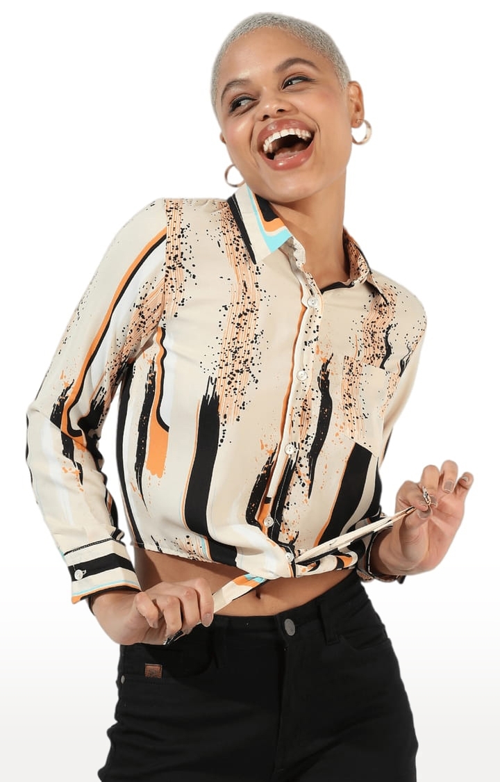 CAMPUS SUTRA | Women's Beige Cotton Printed Casual Shirt