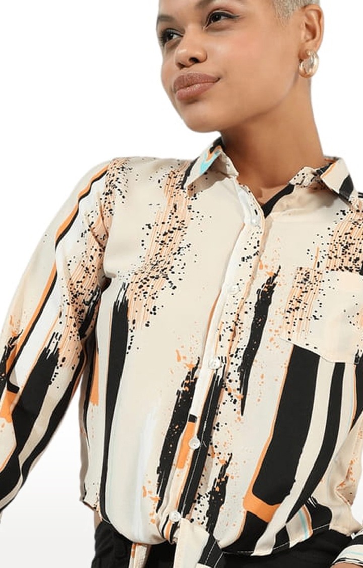 Women's Beige Cotton Printed Casual Shirt