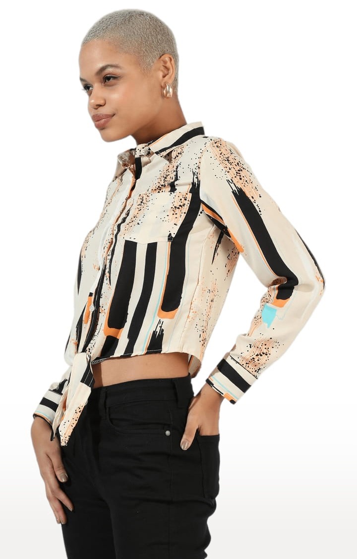 Women's Beige Cotton Printed Casual Shirt