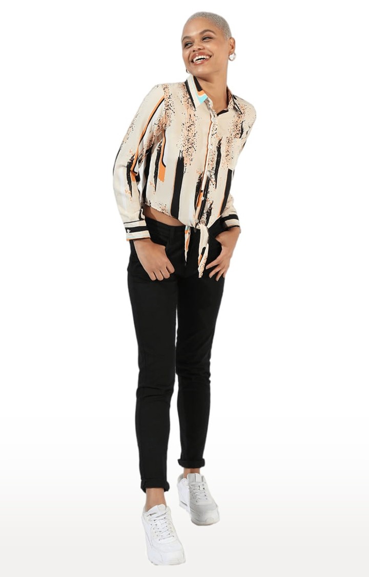 Women's Beige Cotton Printed Casual Shirt