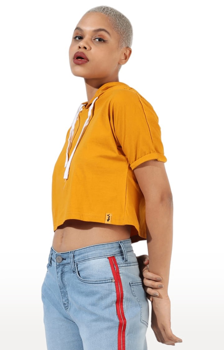 Women's Mustard Yellow Cotton Solid Crop Top