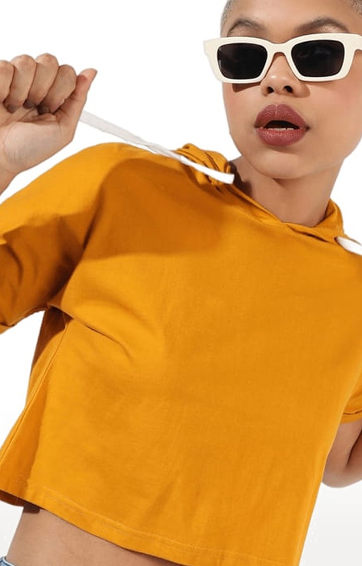 Women's Yellow Solid Crop Top