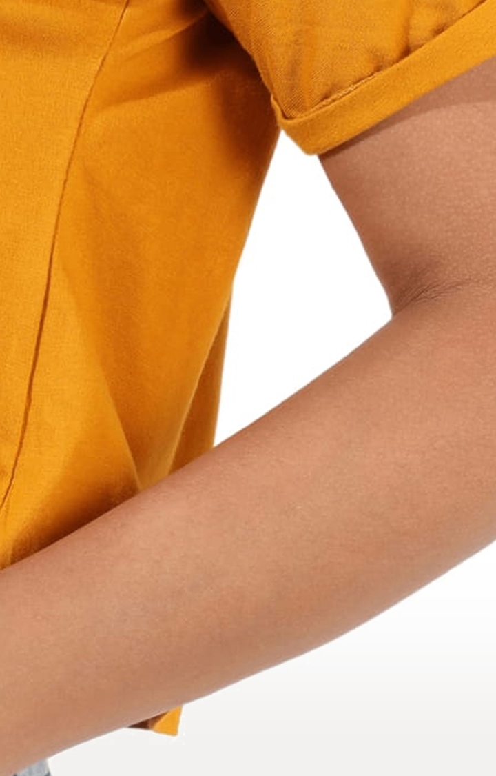 Women's Mustard Yellow Cotton Solid Crop Top