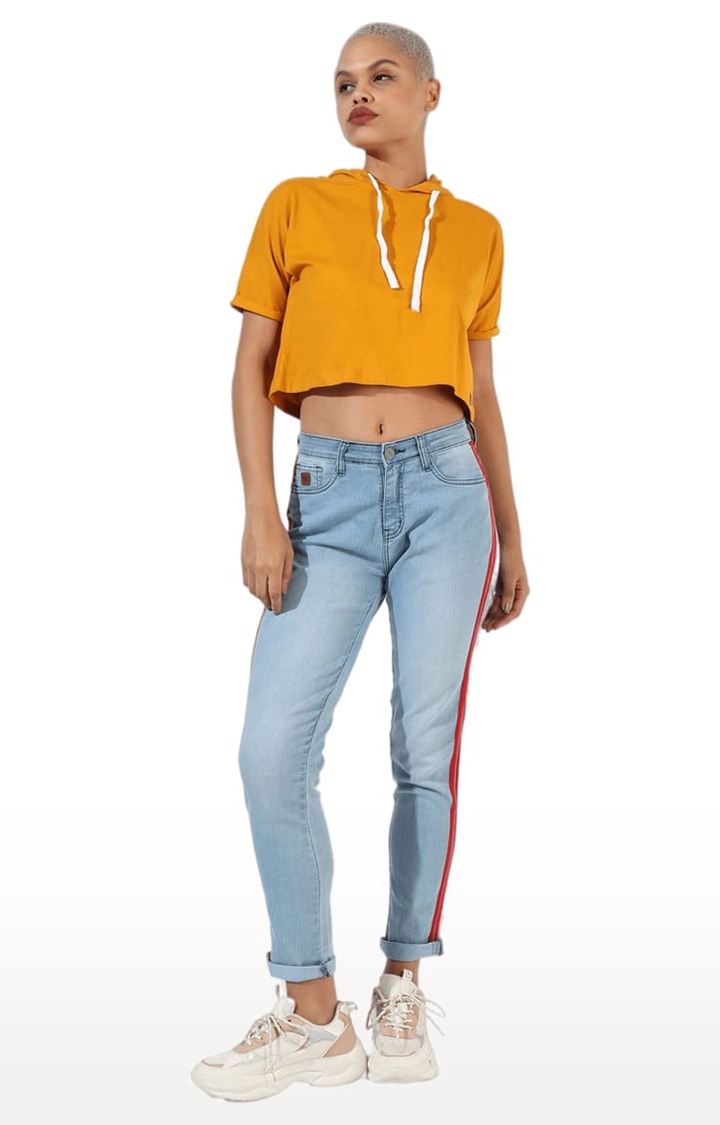 Women's Mustard Yellow Cotton Solid Crop Top