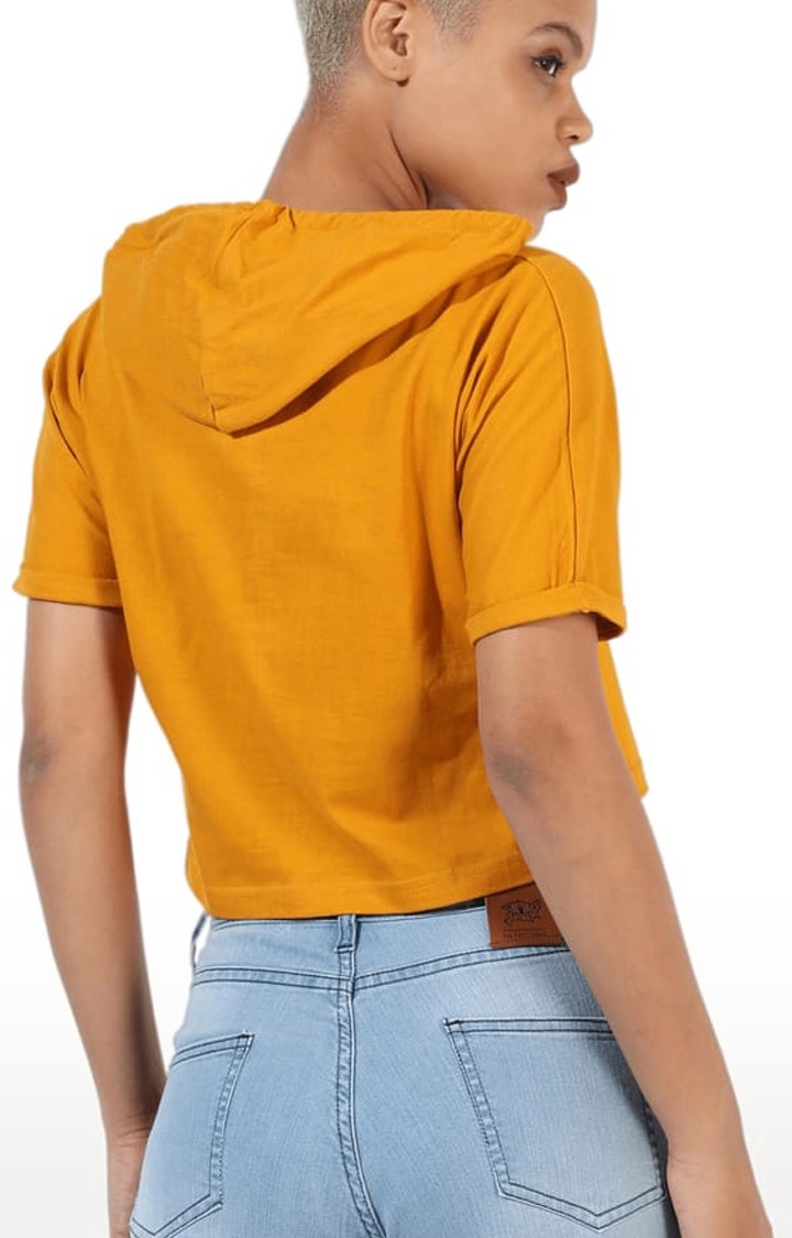 Women's Mustard Yellow Cotton Solid Crop Top