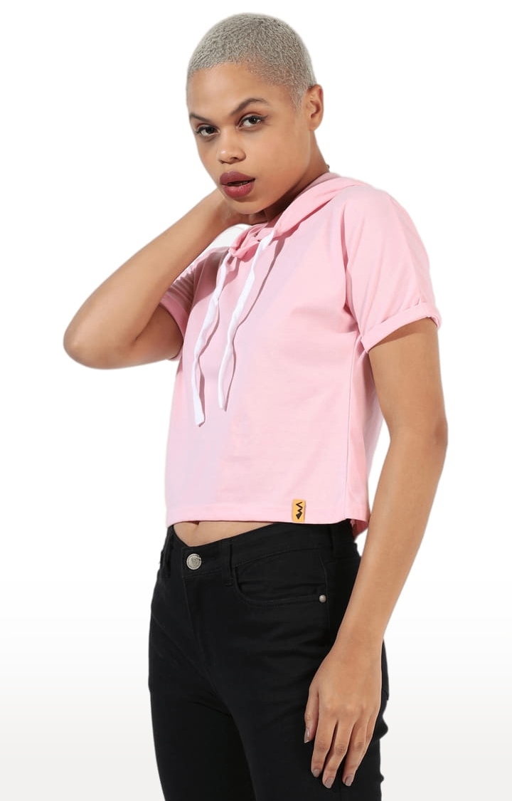 Women's Pink Cotton Solid Crop Top