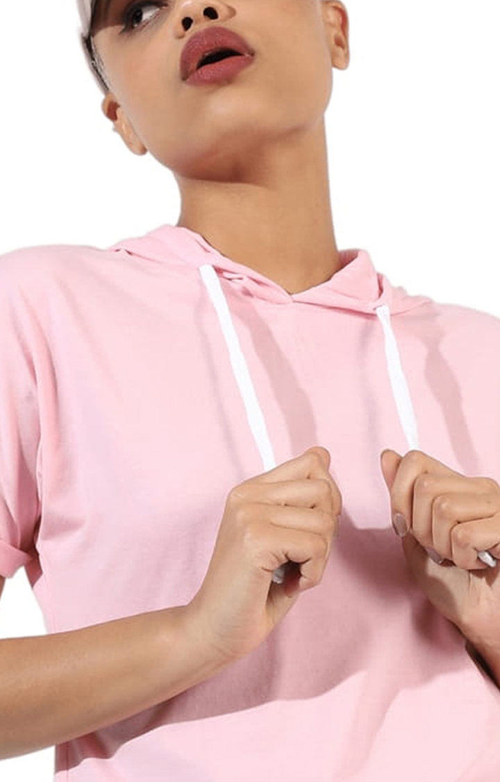 CAMPUS SUTRA | Women's Pink Cotton Solid Crop Top 5