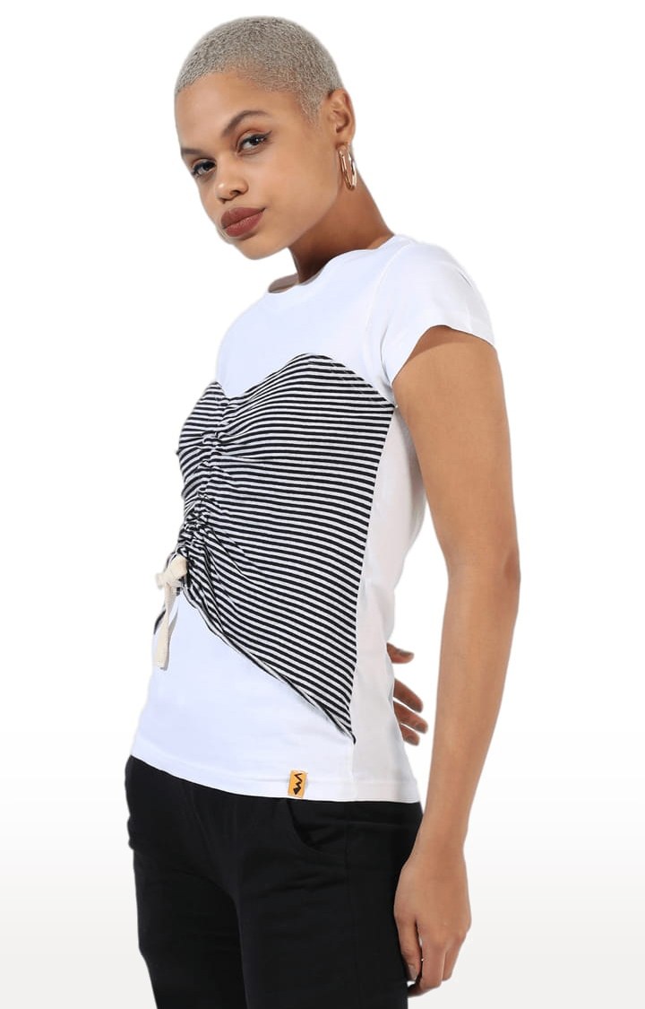Women's White Striped Regular T-Shirts