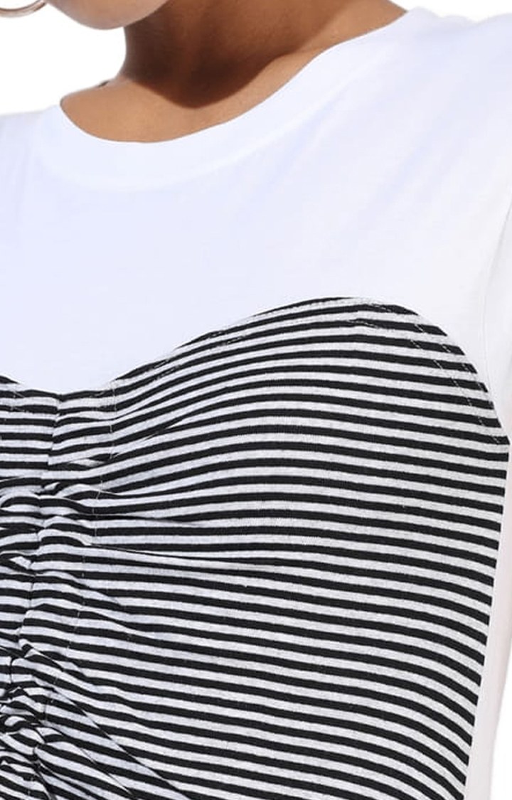 Women's White Striped Regular T-Shirts