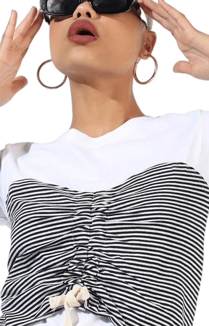 Women's White Striped Regular T-Shirts