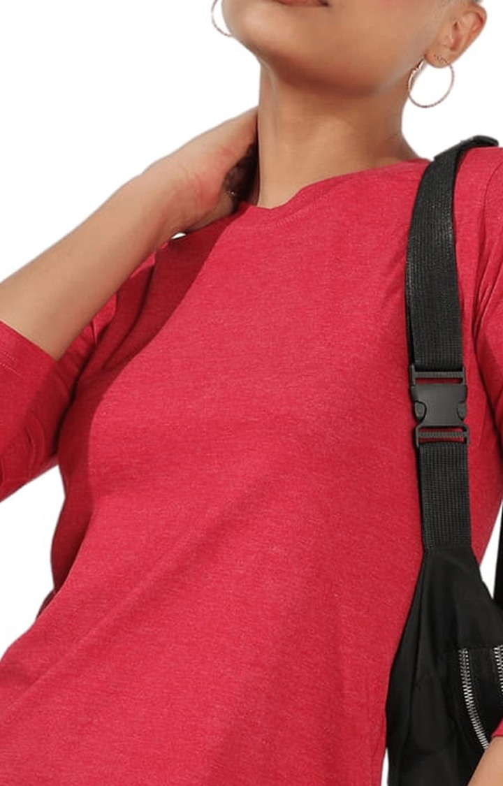 Women's Red Solid Regular T-Shirts