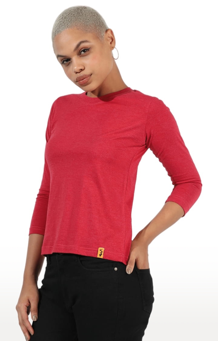 Women's Red Cotton Solid Regular T-Shirt
