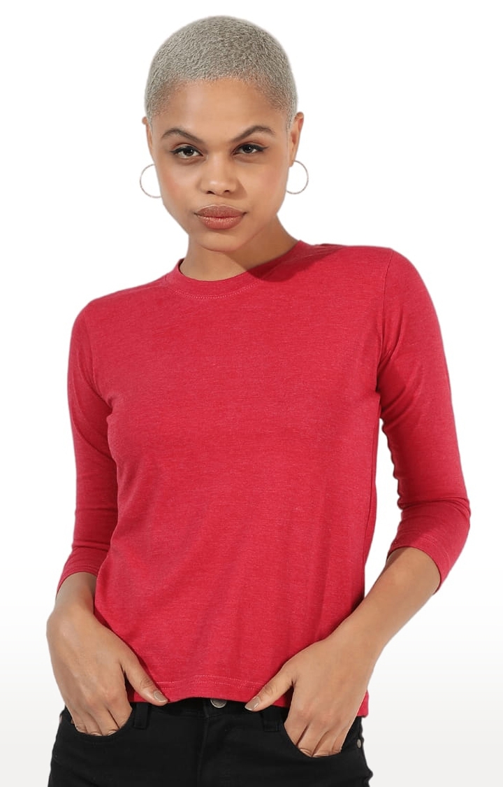 CAMPUS SUTRA | Women's Red Cotton Solid Regular T-Shirt