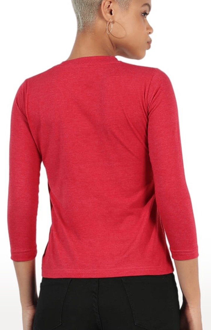 Women's Red Cotton Solid Regular T-Shirt