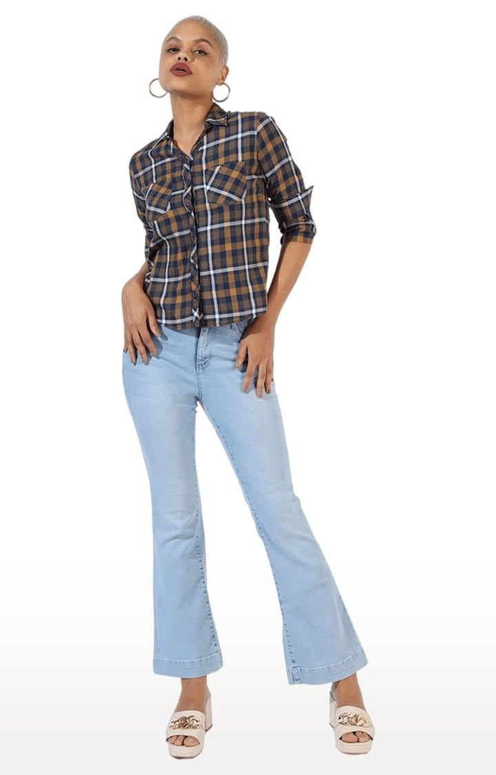 Women's Multicolour Cotton Checkered Casual Shirt