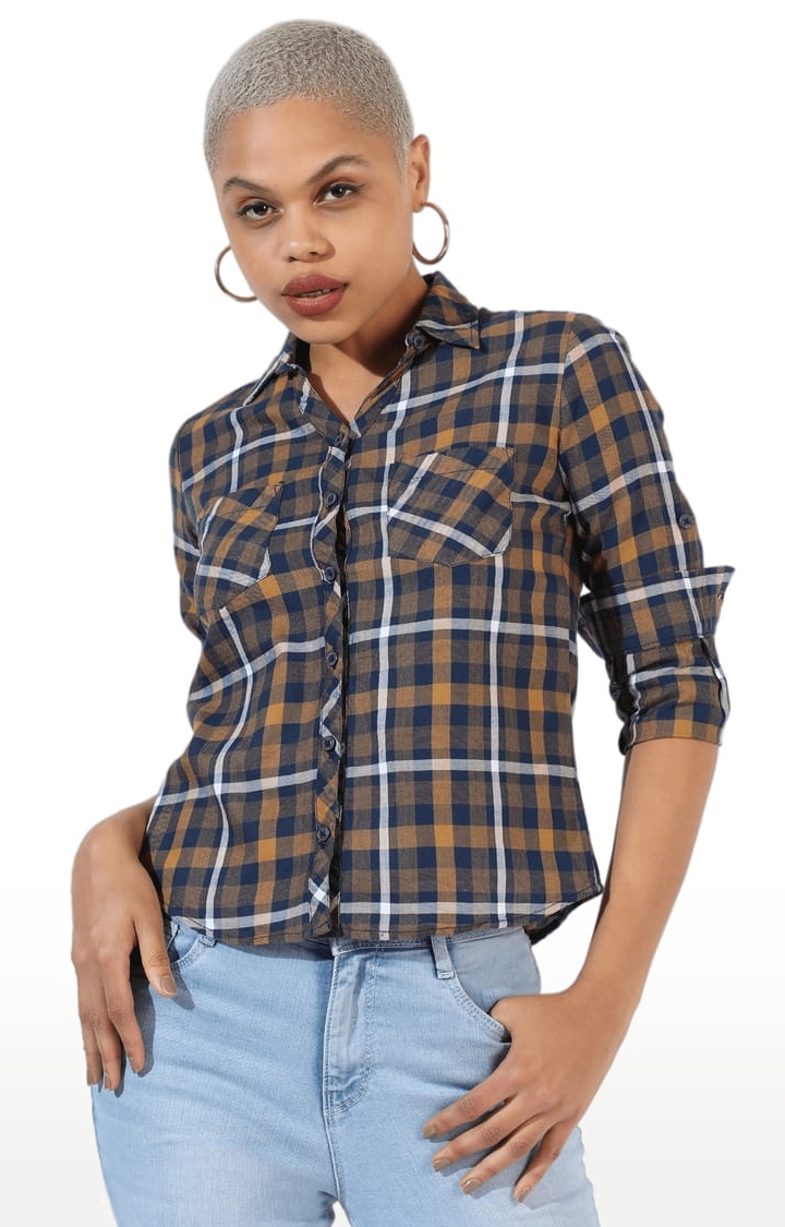 CAMPUS SUTRA | Women's Multicolour Cotton Checkered Casual Shirt