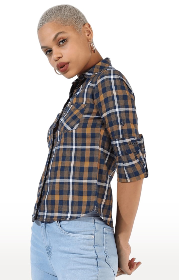 Women's Multicolour Cotton Checkered Casual Shirt