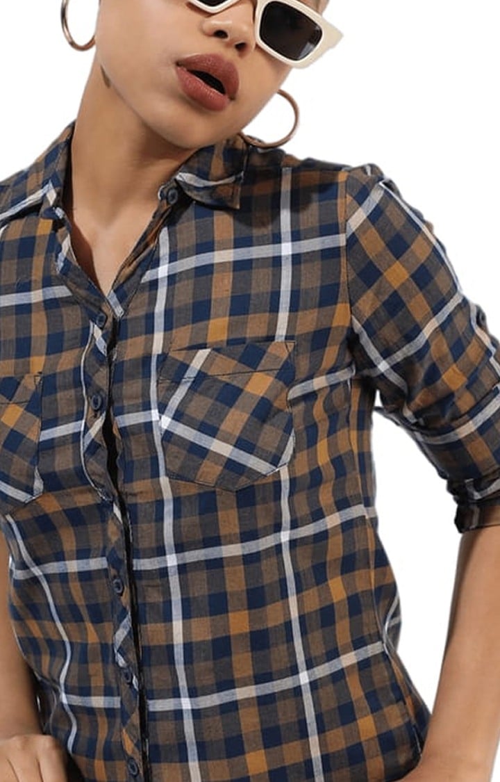 Women's Multicolour Cotton Checkered Casual Shirt