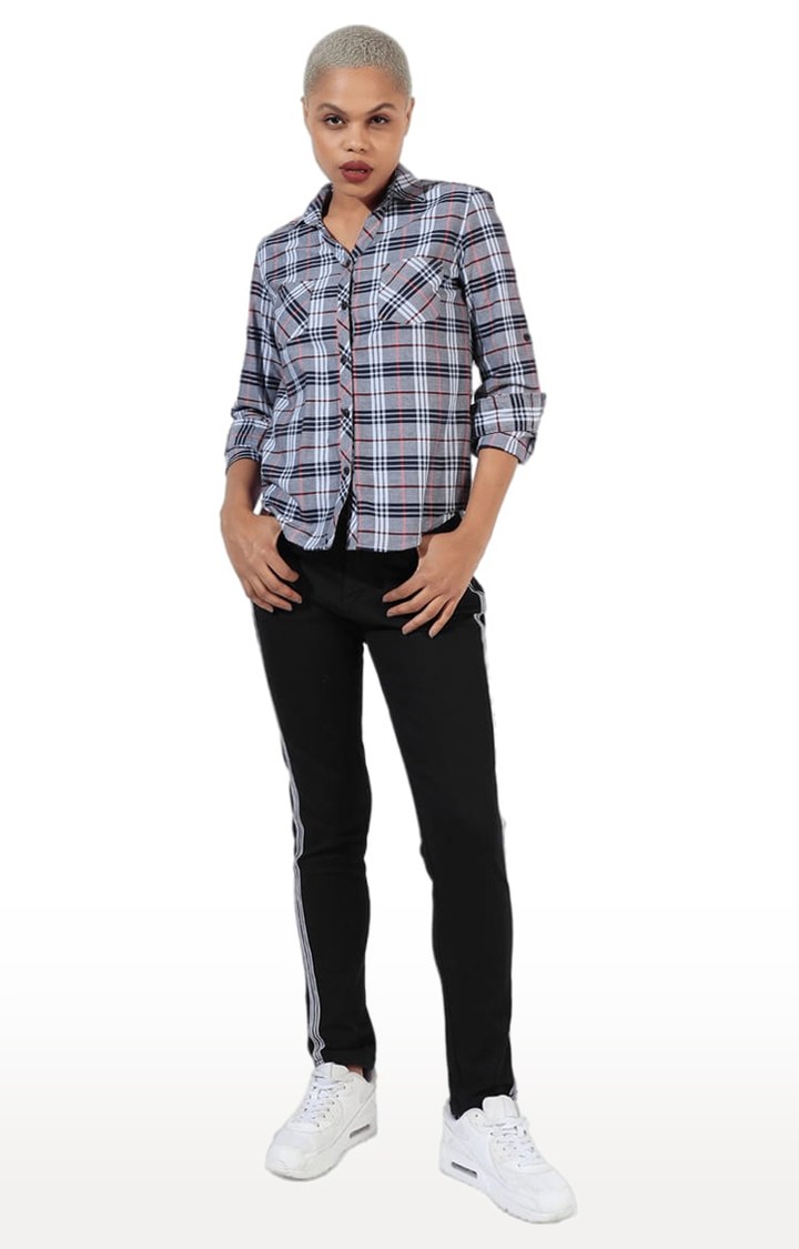 Women's Grey Cotton Checkered Casual Shirt