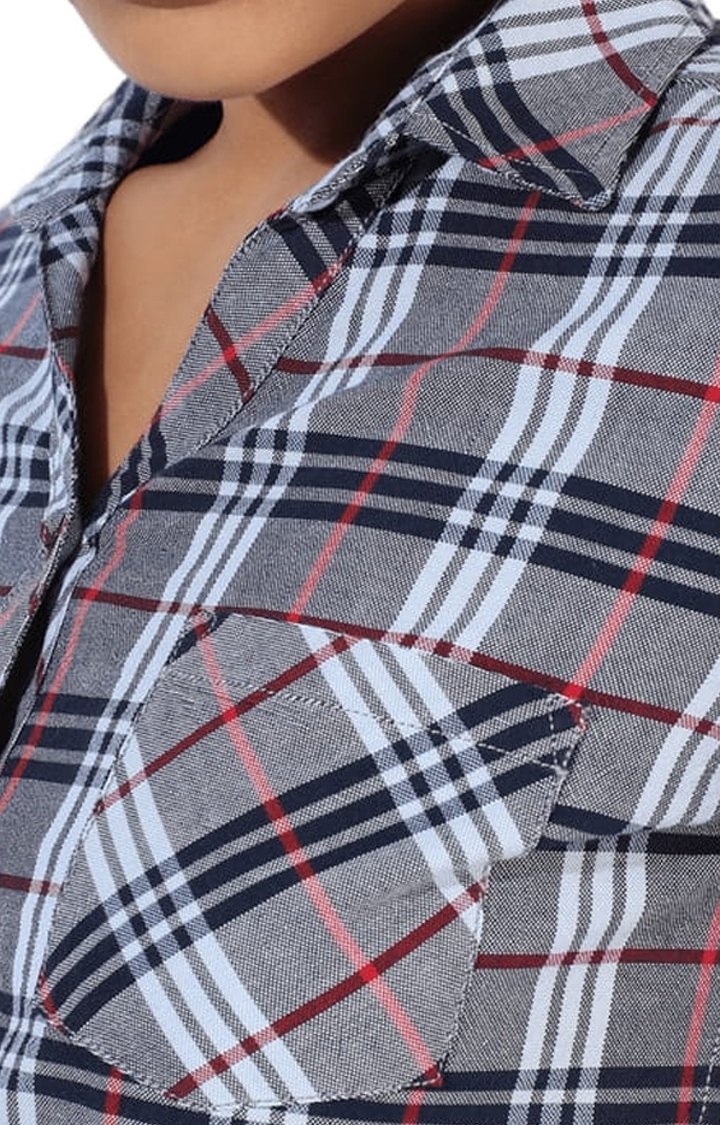 Women's Grey Checked Casual Shirts