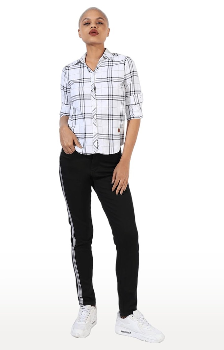 Women's White Checked Casual Shirts