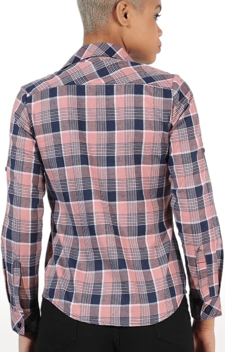 Women's Pink Checked Casual Shirts