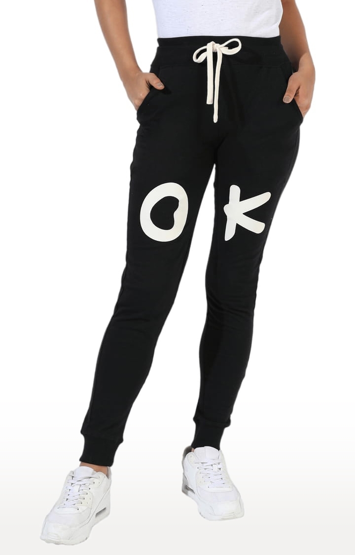 CAMPUS SUTRA | Women's Black Printed Regular Fit Casual Jogger