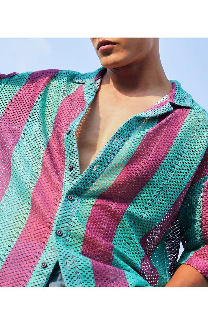 Men's Multicolor Striped Oversized Shirts
