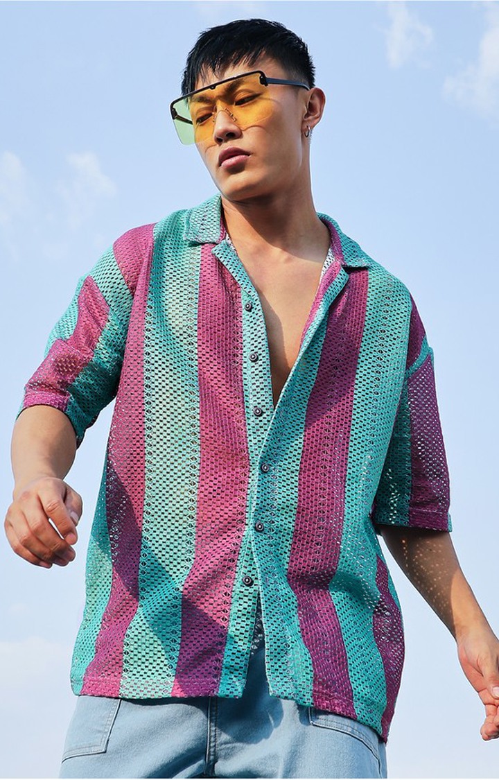Men's Multicolor Striped Oversized Shirts