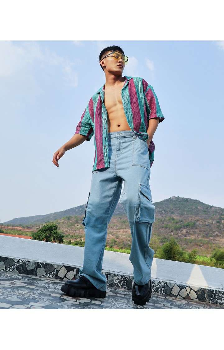 Men's Multicolor Striped Oversized Shirts