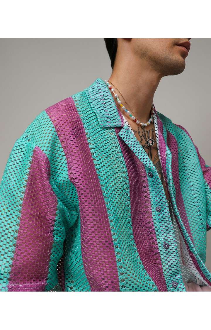 Men's Multicolor Striped Oversized Shirts