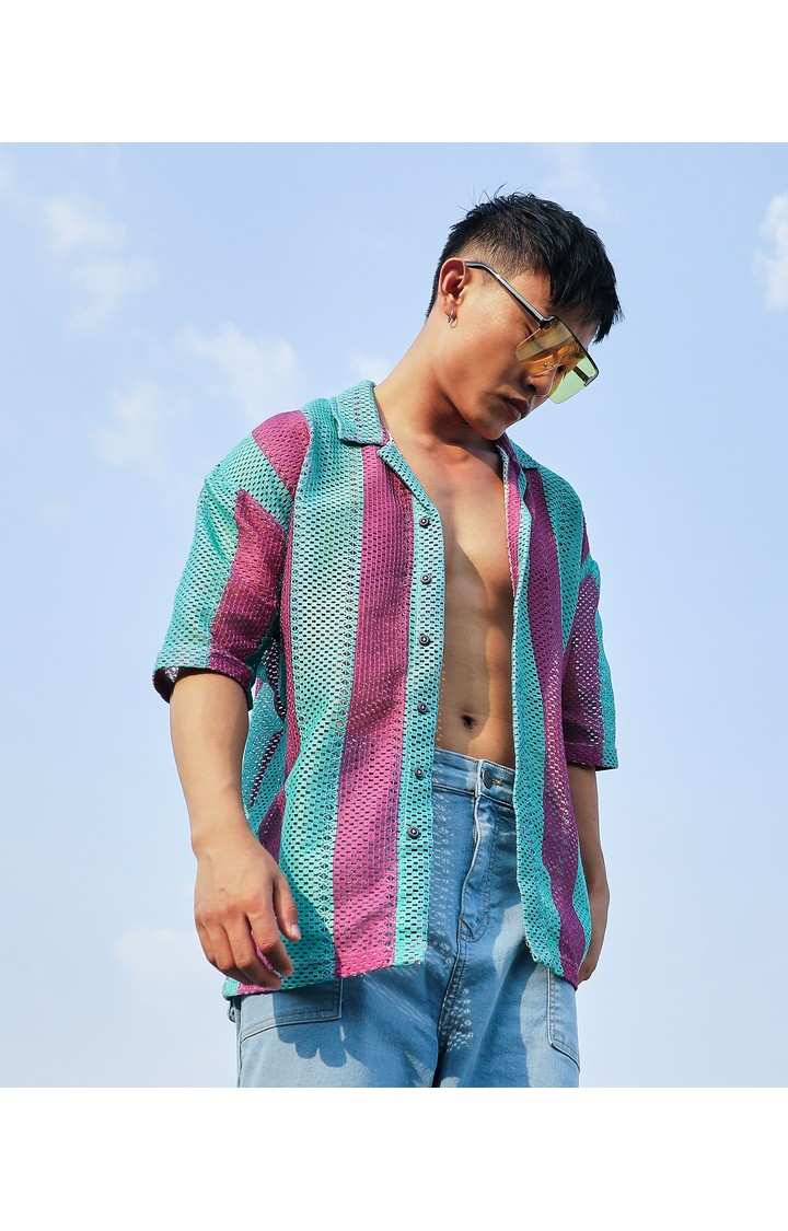 Men's Multicolor Striped Oversized Shirts