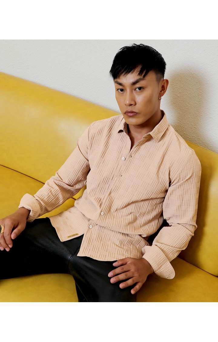 Men's Beige Solid Casual Shirts