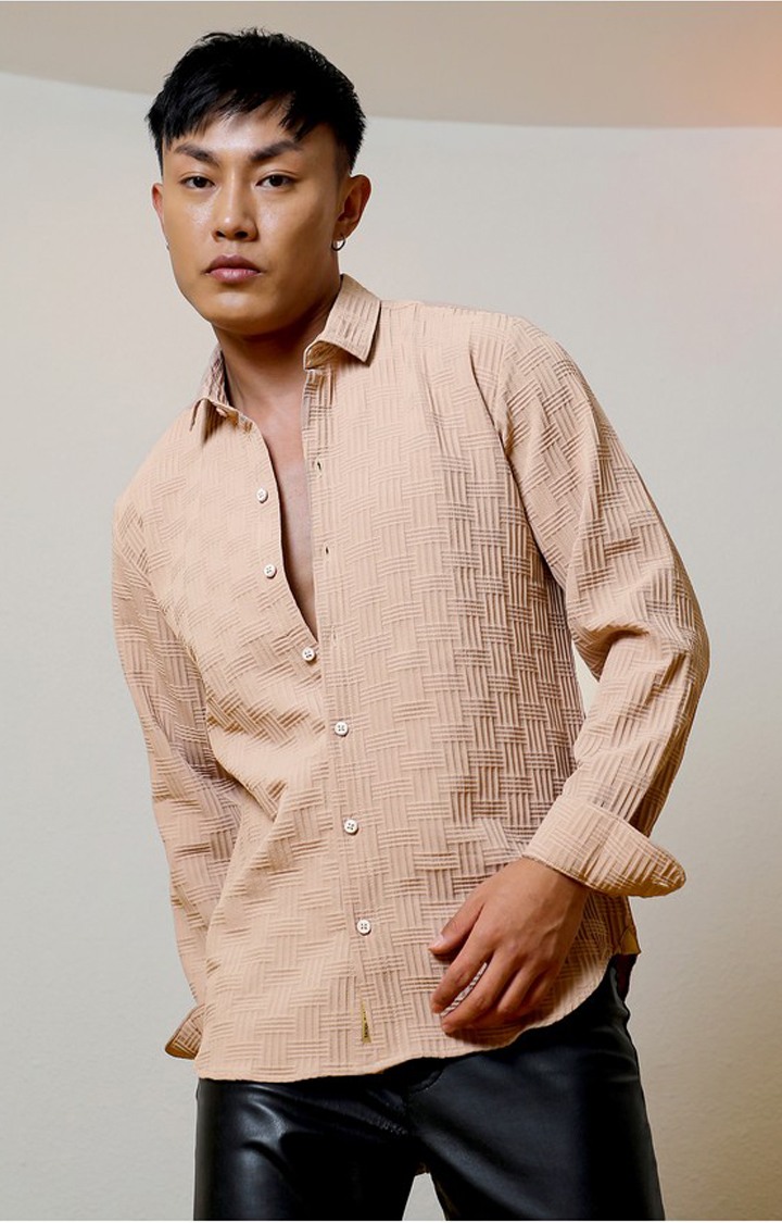 Men's Beige Solid Casual Shirts