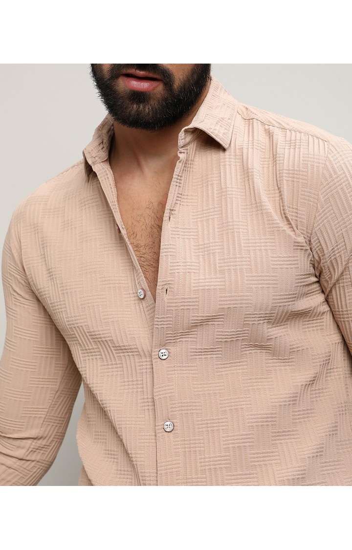 Men's Beige Solid Casual Shirts
