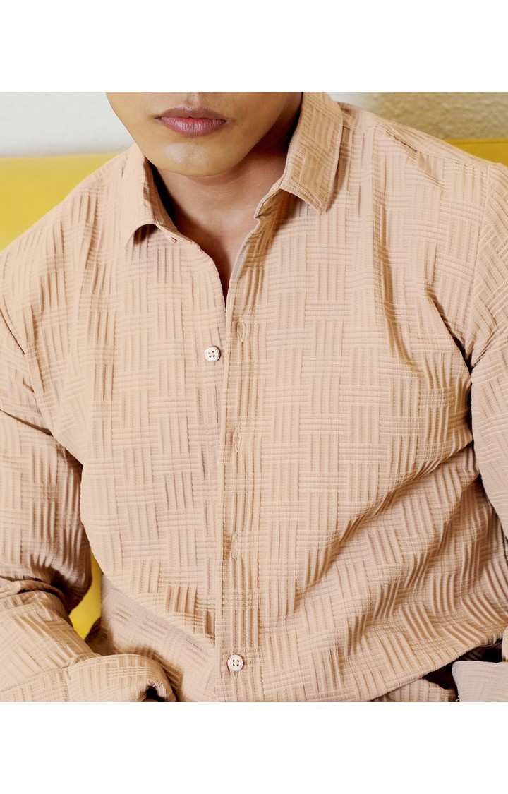 Men's Beige Solid Casual Shirts