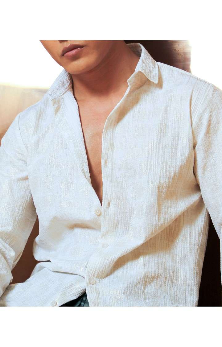 Men's White Textured Casual Shirts