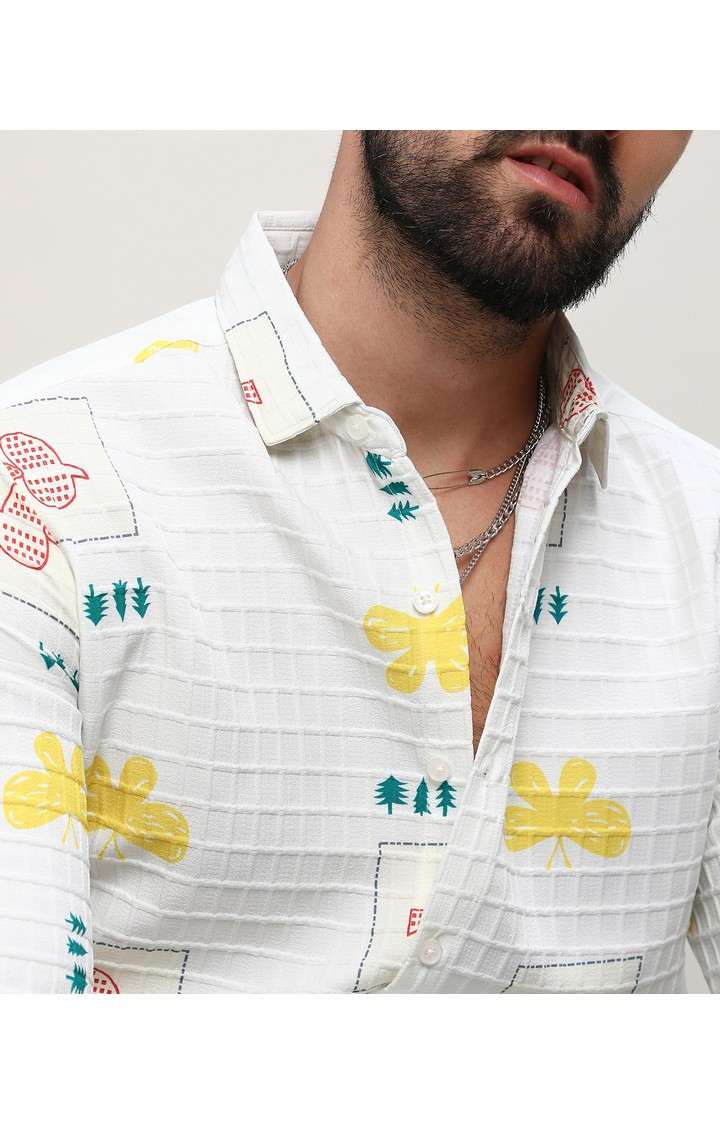 Men's White Printed Casual Shirts