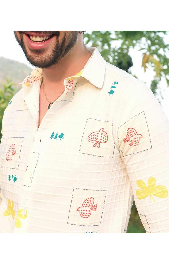 Men's White Printed Casual Shirts