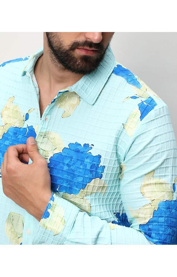 Men's Blue Printed Casual Shirts