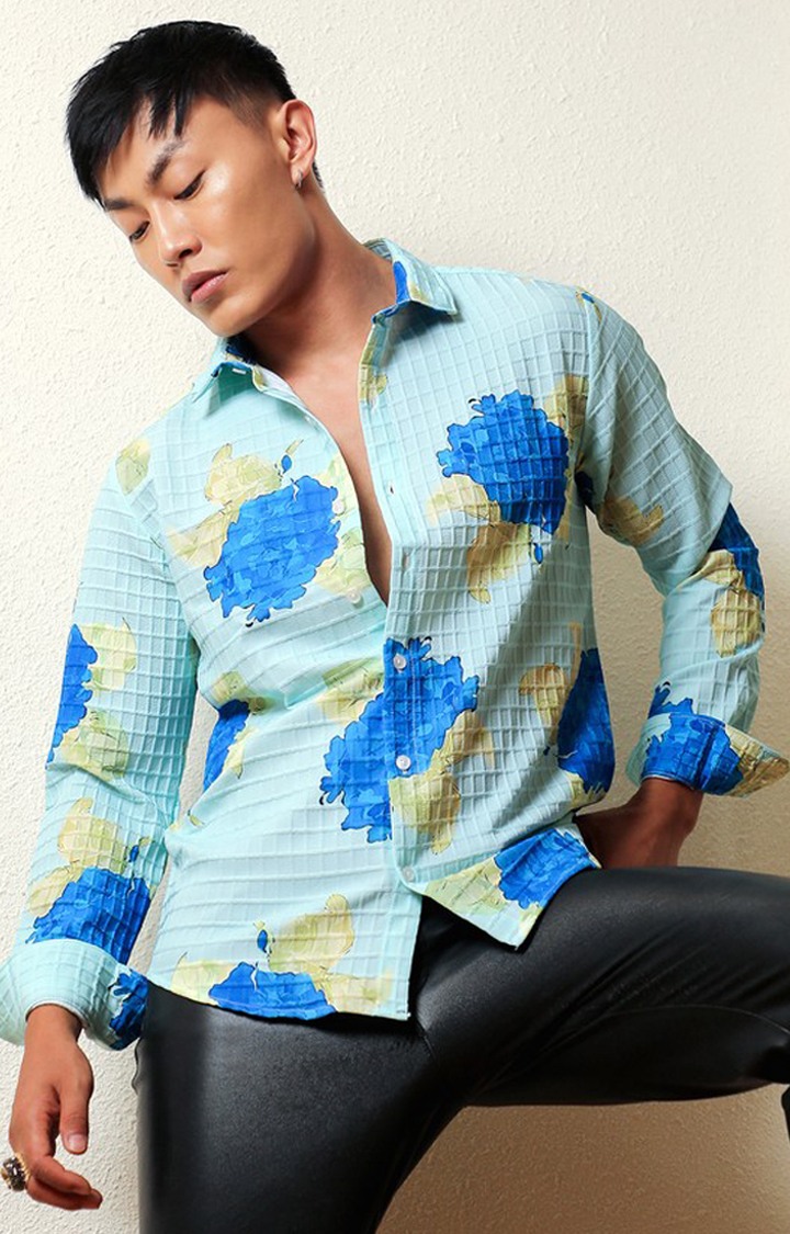 Men's Blue Printed Casual Shirts