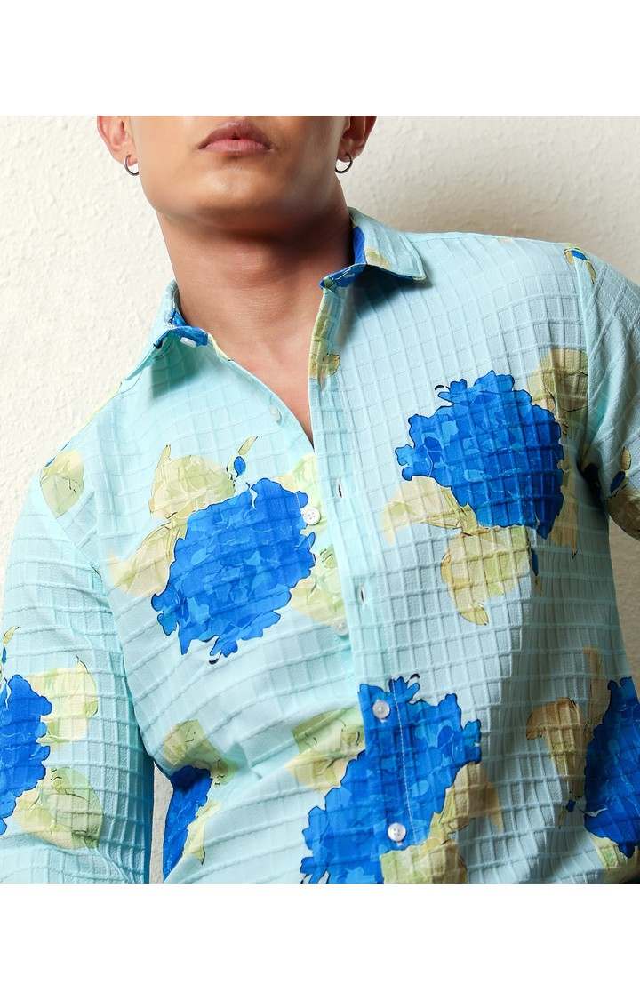 Men's Blue Printed Casual Shirts