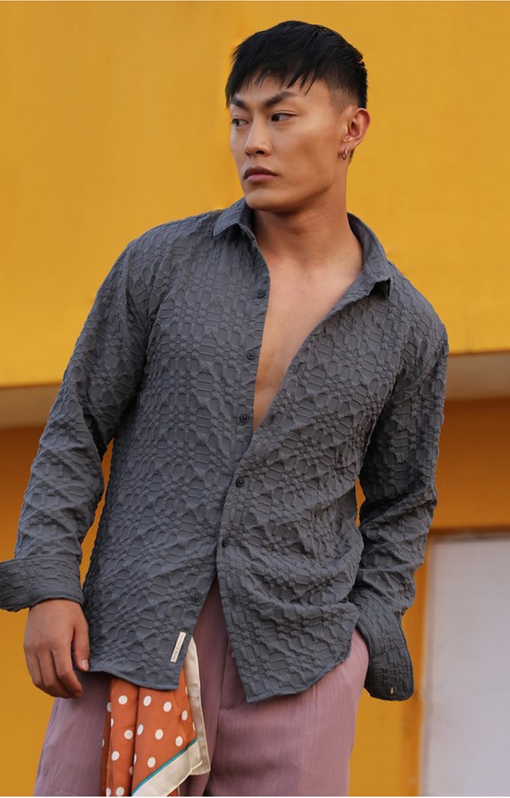 Men's Grey Solid Casual Shirts