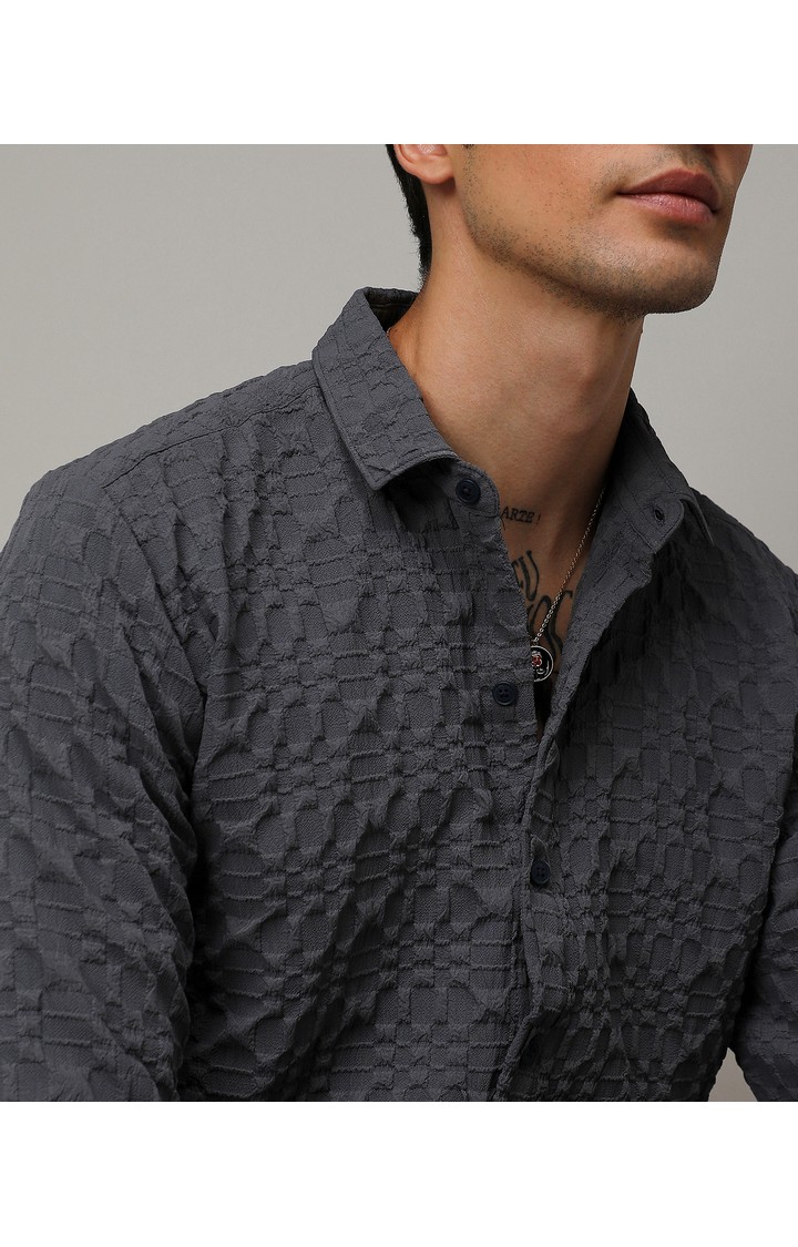 Men's Grey Solid Casual Shirts