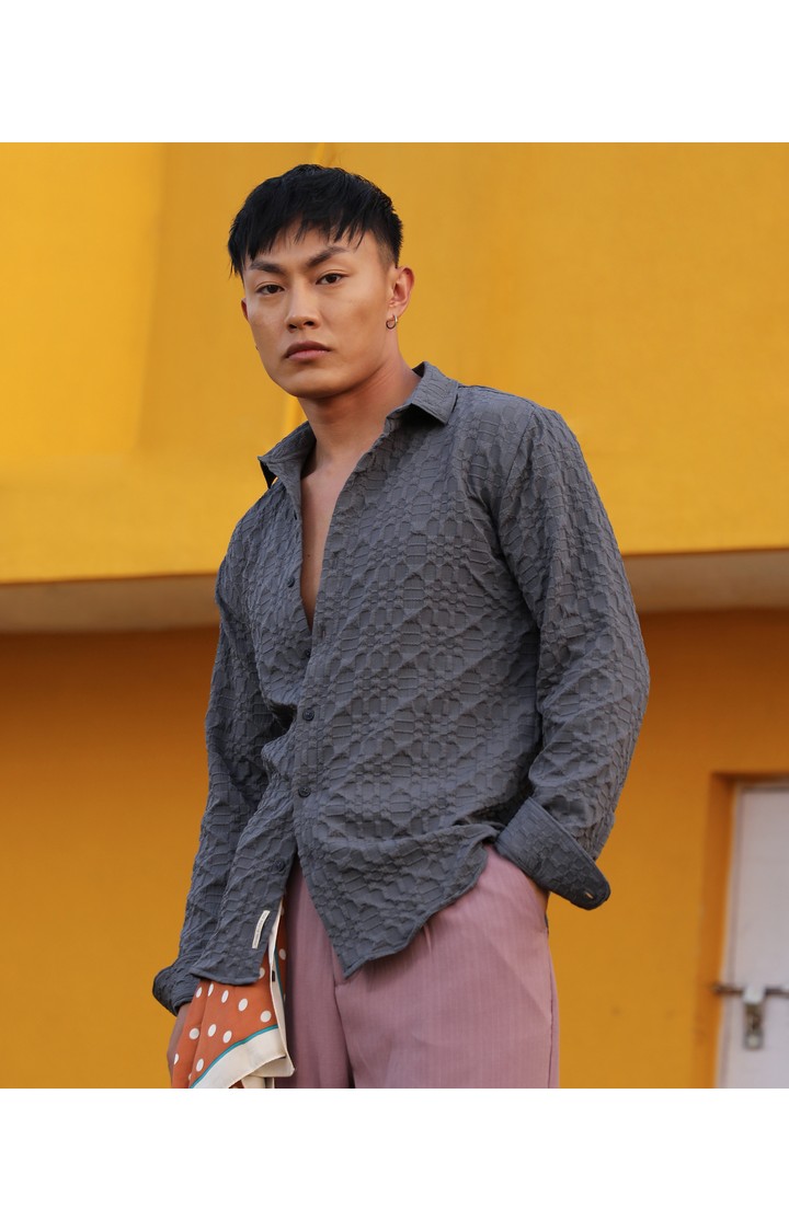 Men's Grey Solid Casual Shirts